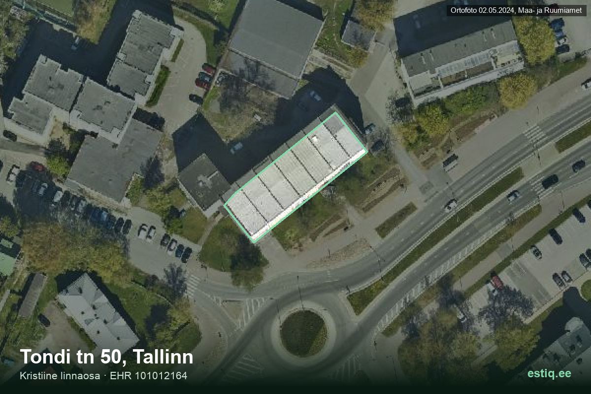 Tondi tänav 50, Tallinn – hoone aerofoto, kontuur ehitisregistri (EHR) andmetest