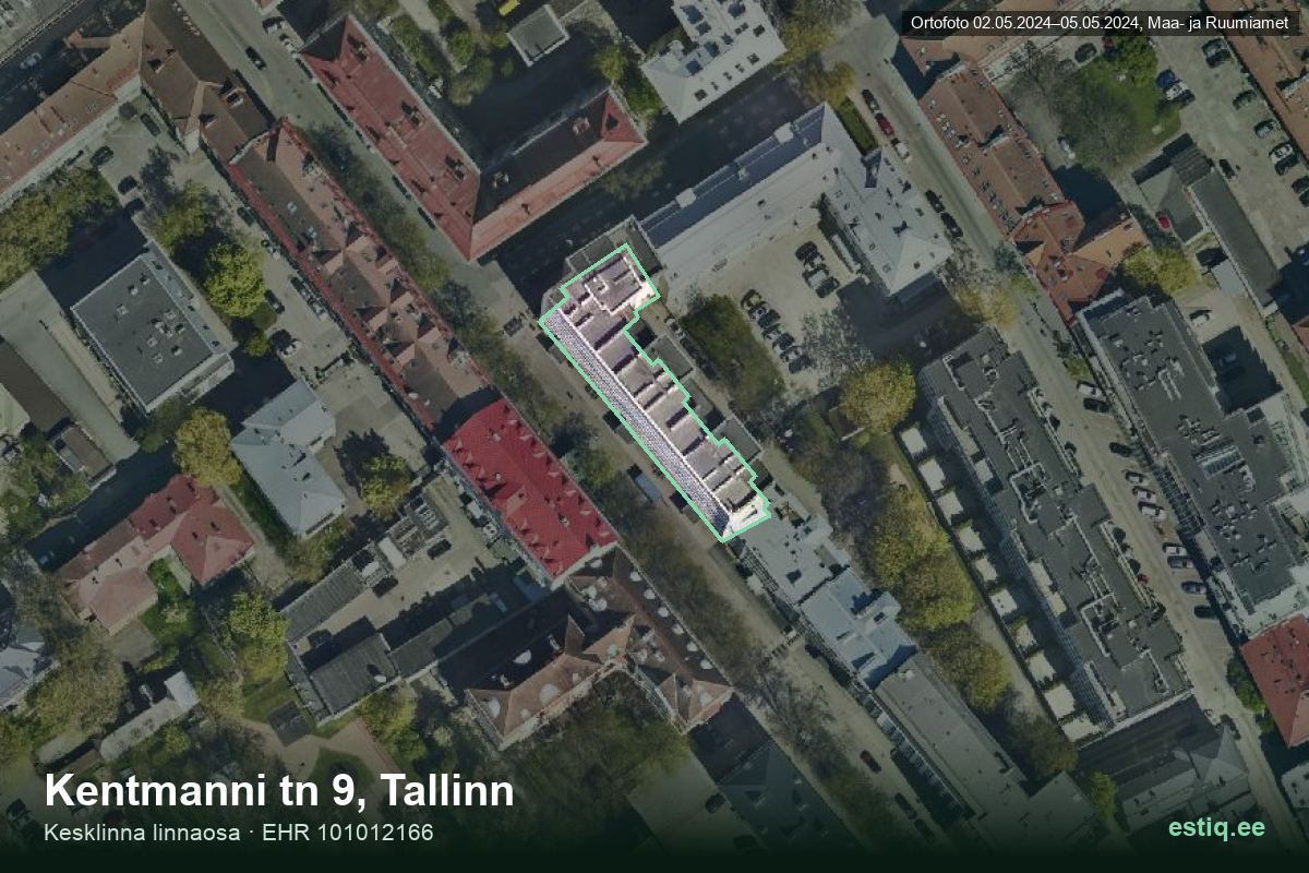 Kentmanni tänav 9, Tallinn – аэрофото дома, контур по данным регистра строений (EHR)