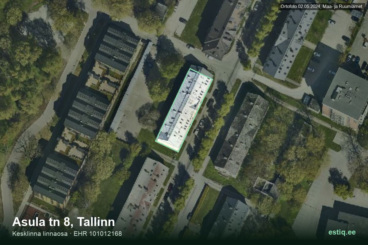 Asula tänav 8, Tallinn – аэрофото дома, контур по данным регистра строений (EHR)