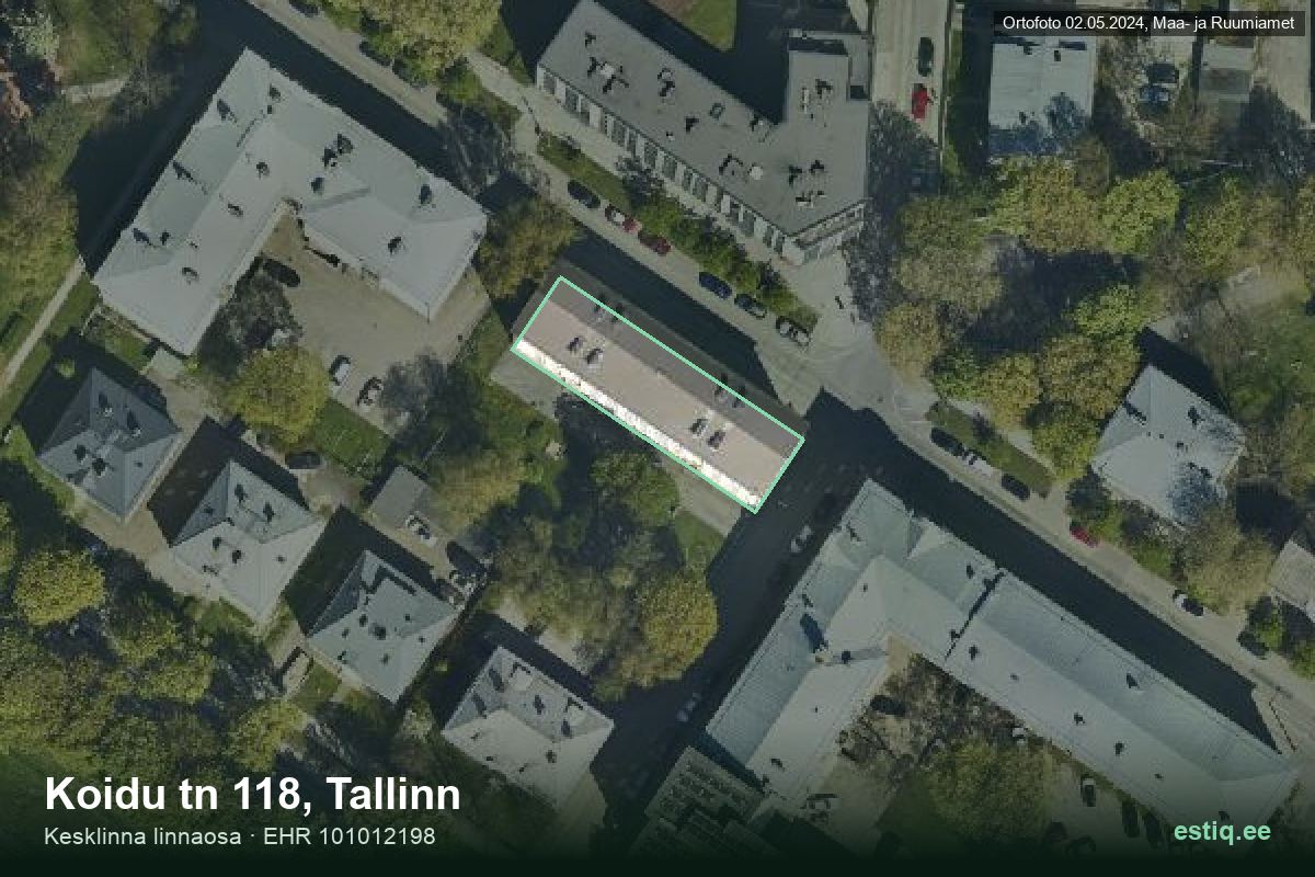 Koidu tänav 118, Tallinn – ilmakuva rakennuksesta, ääriviiva rakennusrekisteristä (EHR)
