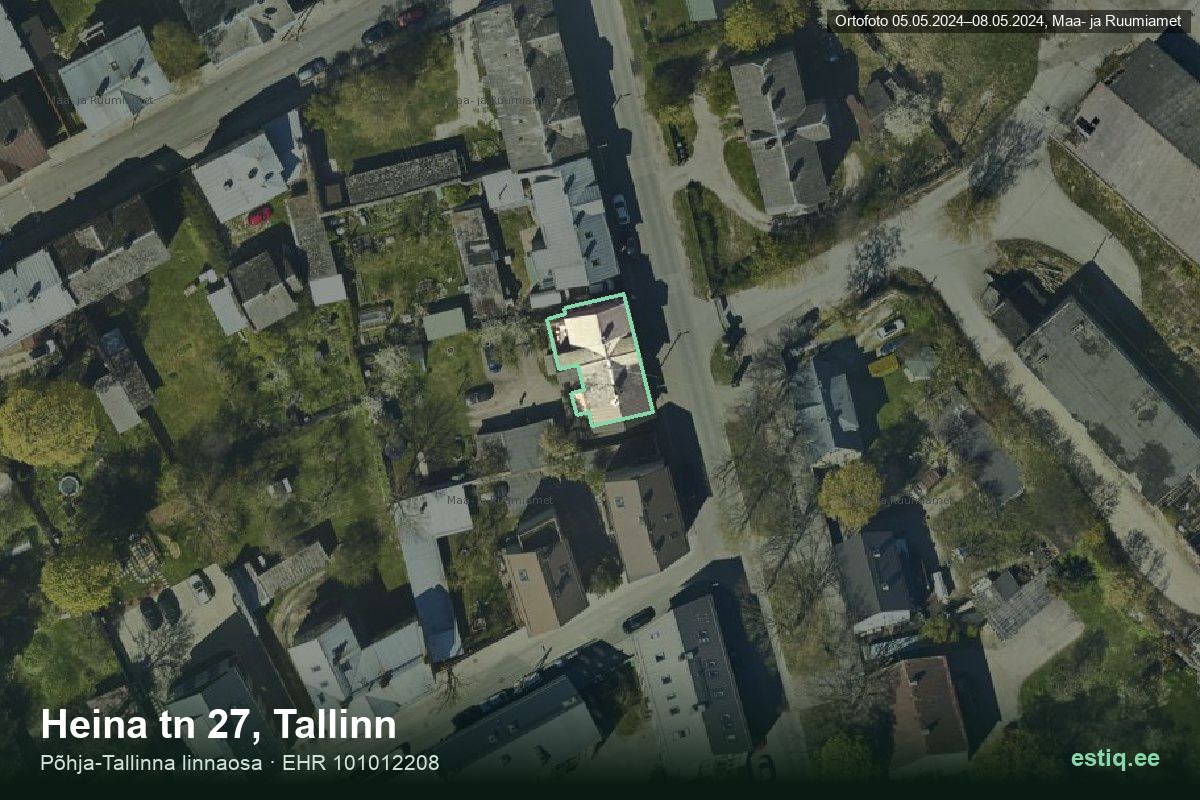 Heina tänav 27, Tallinn – aerial photo of the building, outline from the Building Register (EHR)