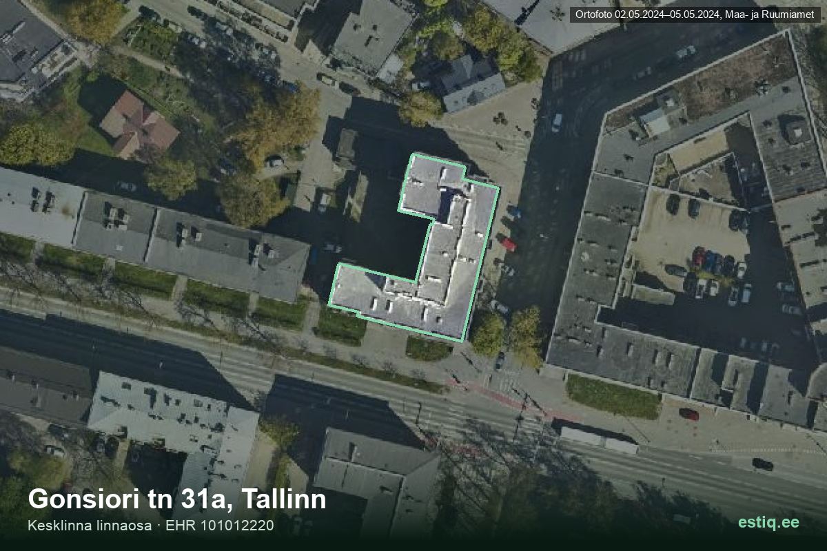 Gonsiori tänav 31a, Tallinn – aerial photo of the building, outline from the Building Register (EHR)