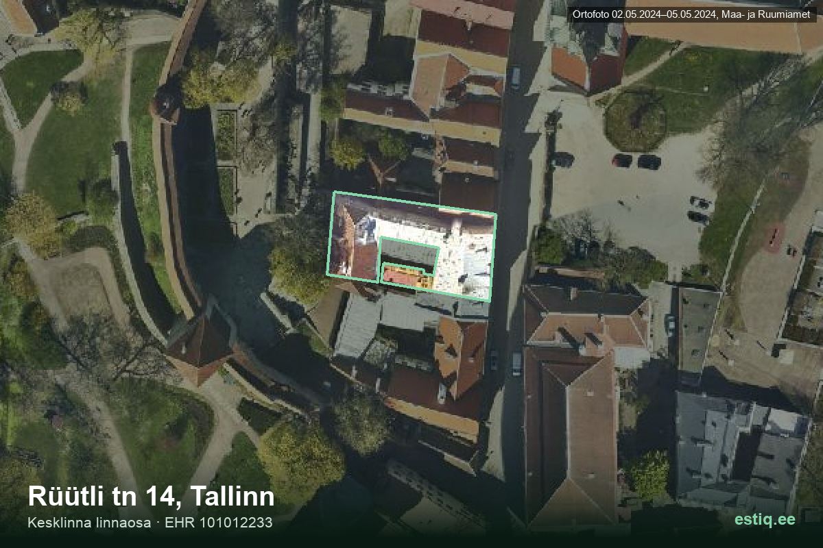 Rüütli tänav 14, Tallinn – аэрофото дома, контур по данным регистра строений (EHR)