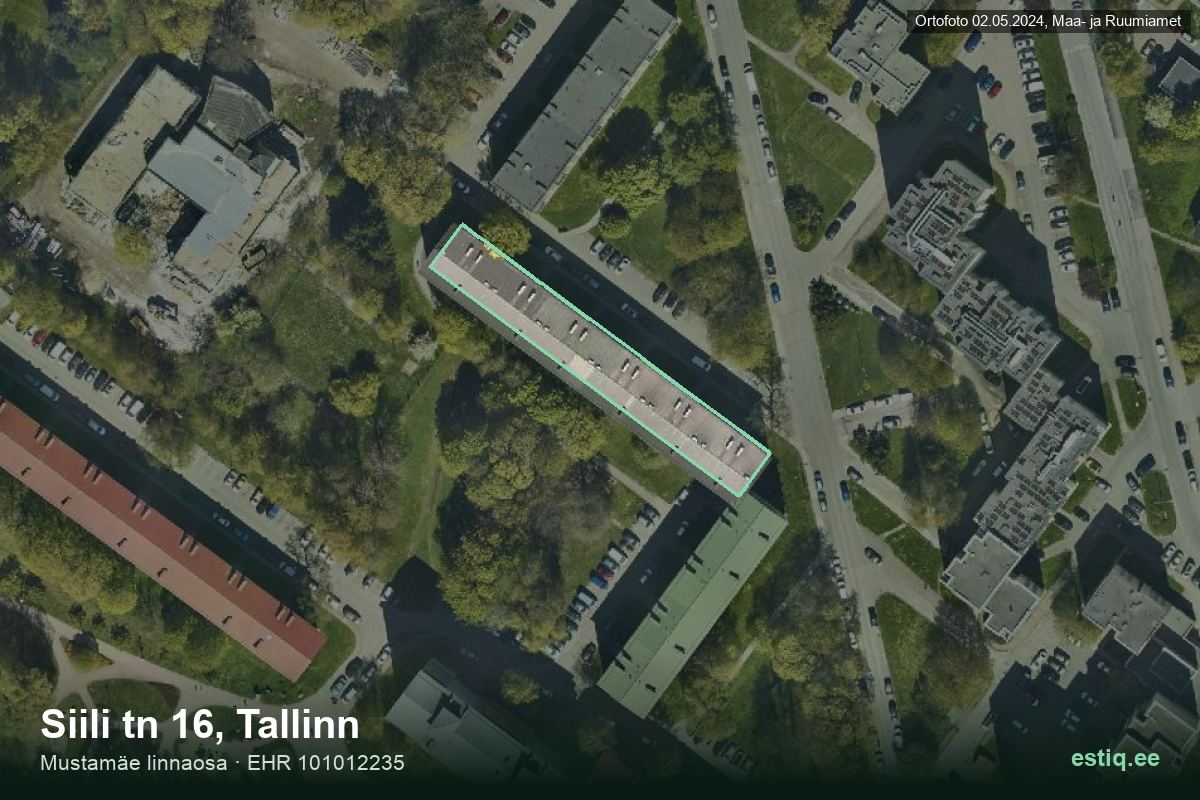 Siili tänav 16, Tallinn – hoone aerofoto, kontuur ehitisregistri (EHR) andmetest