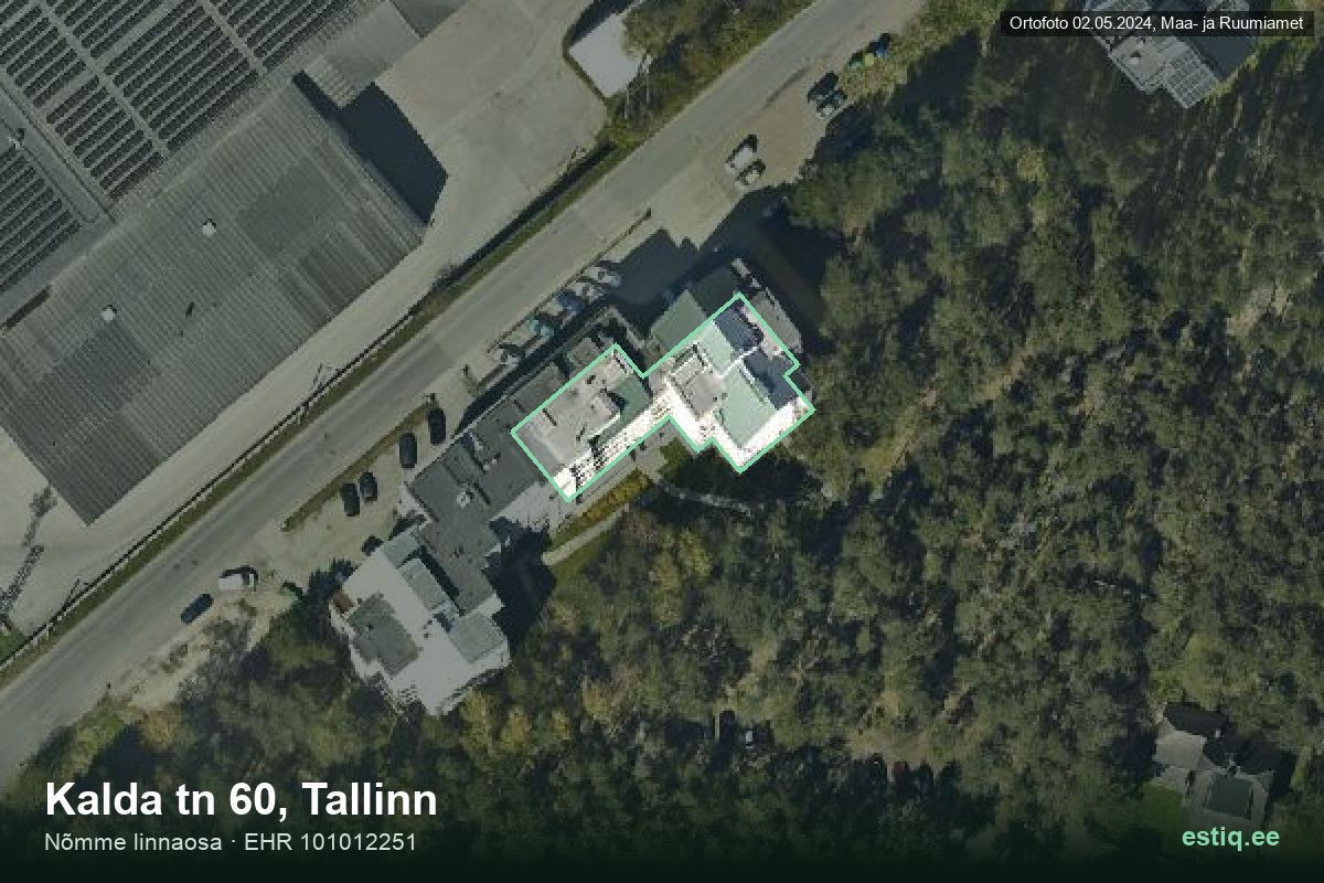 Kalda tänav 60, Tallinn – hoone aerofoto, kontuur ehitisregistri (EHR) andmetest
