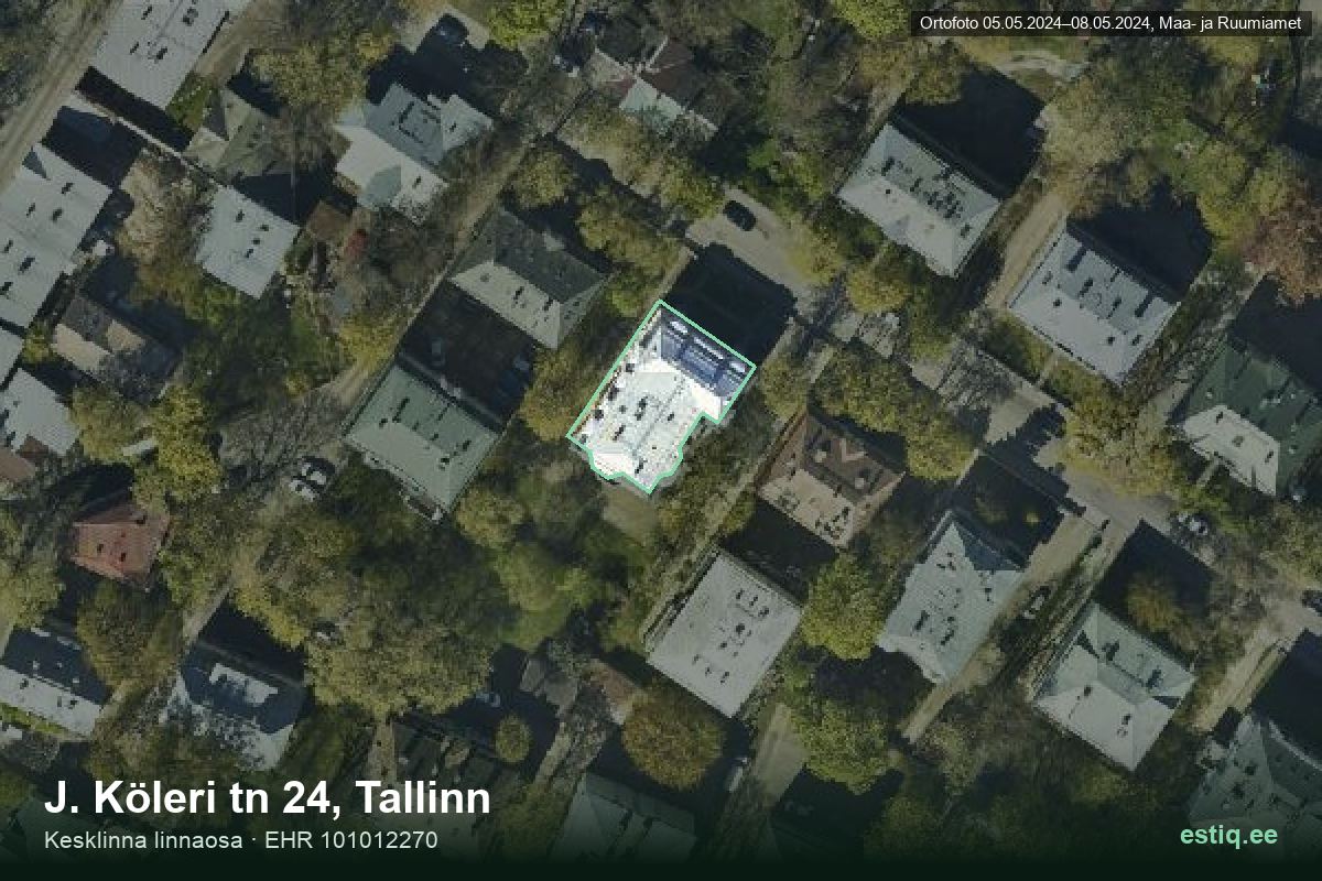 J. Köleri tänav 24, Tallinn – аэрофото дома, контур по данным регистра строений (EHR)