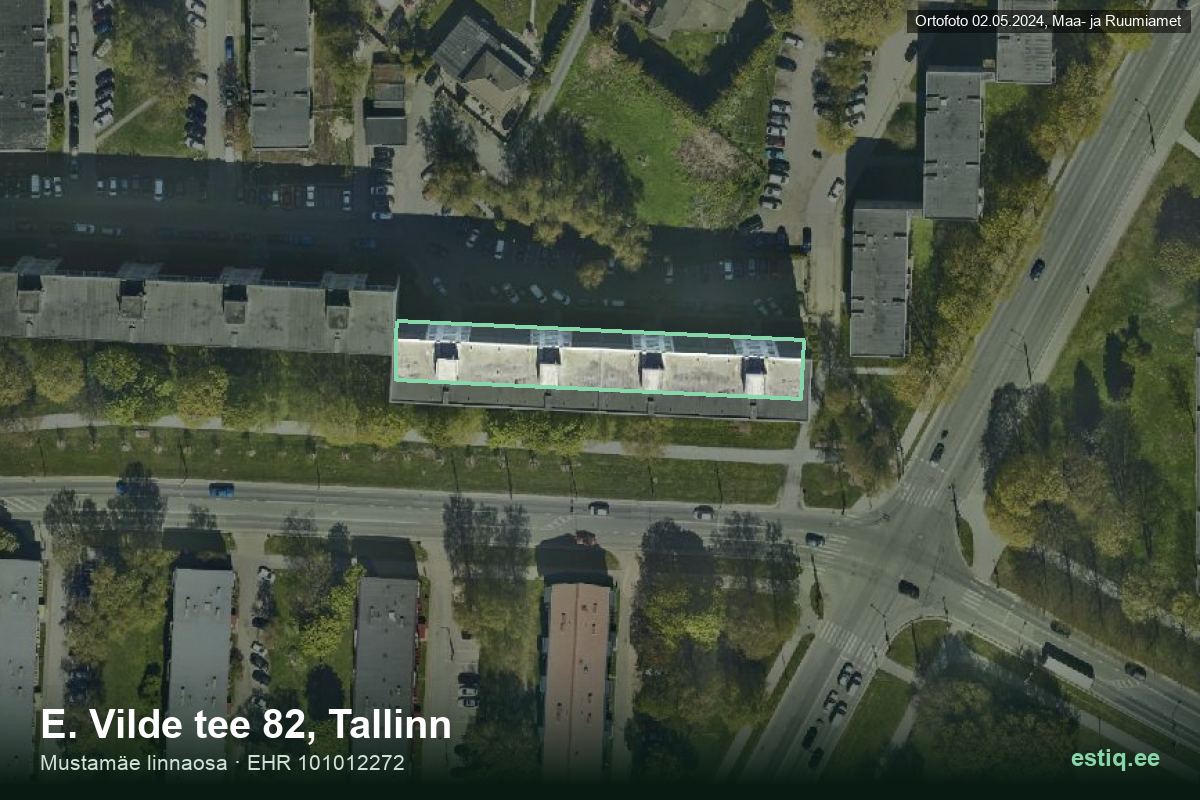 E. Vilde tee 82, Tallinn – hoone aerofoto, kontuur ehitisregistri (EHR) andmetest
