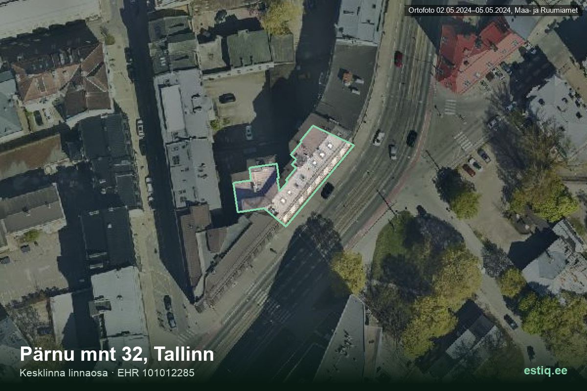 Pärnu mnt 32, Tallinn – hoone aerofoto, kontuur ehitisregistri (EHR) andmetest