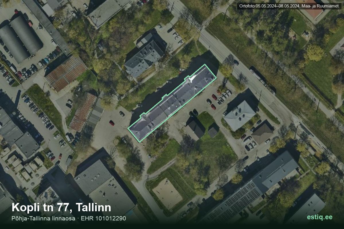 Kopli tänav 77, Tallinn – hoone aerofoto, kontuur ehitisregistri (EHR) andmetest