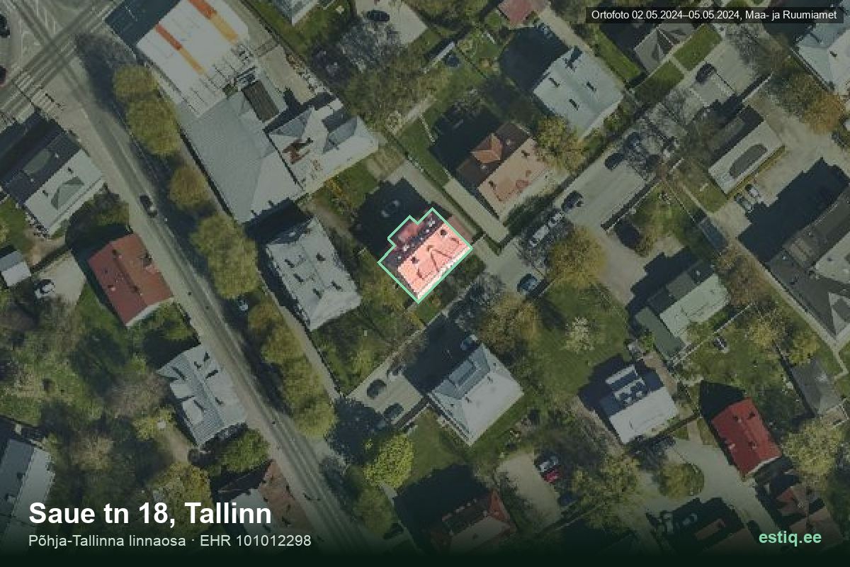 Saue tänav 18, Tallinn – hoone aerofoto, kontuur ehitisregistri (EHR) andmetest