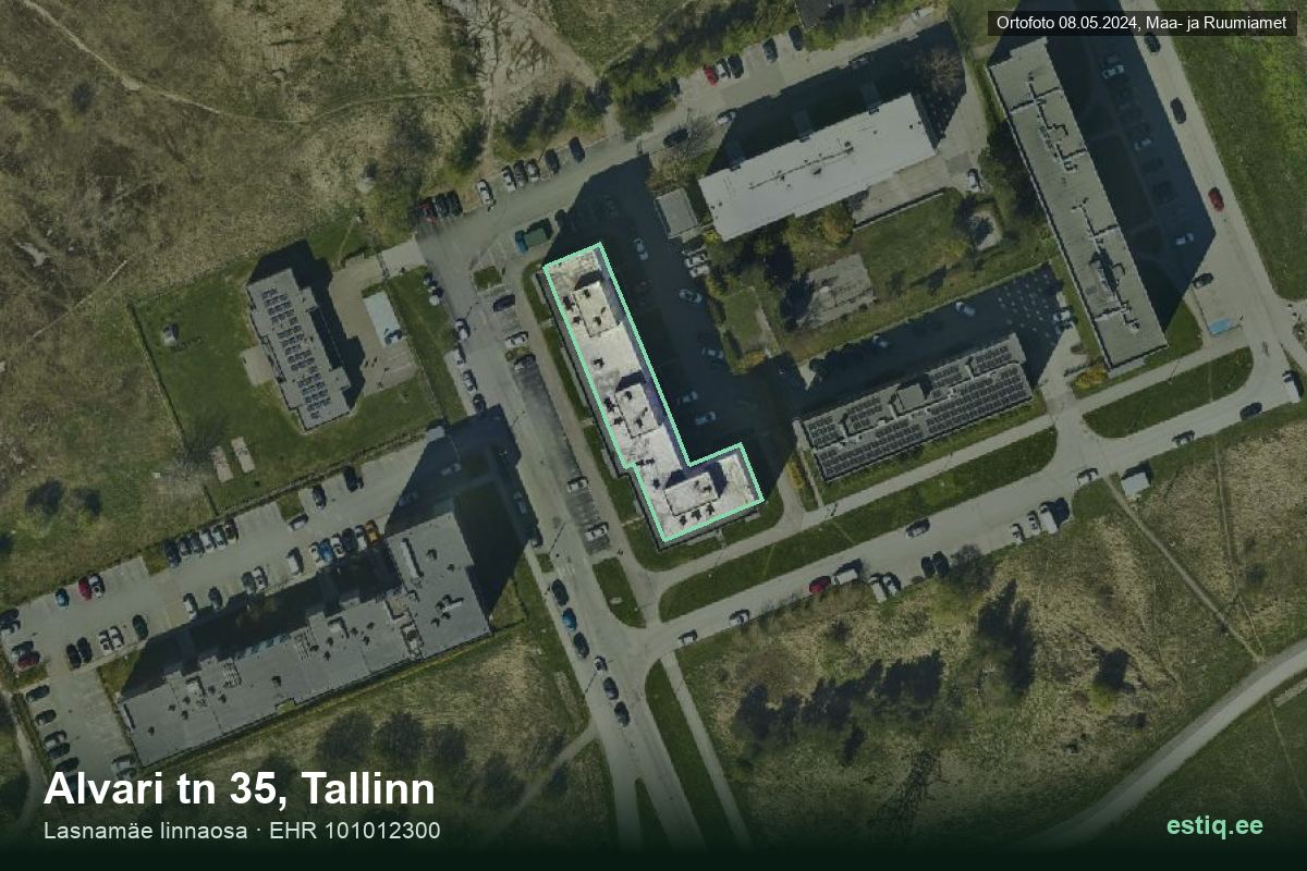 Alvari tänav 35, Tallinn – hoone aerofoto, kontuur ehitisregistri (EHR) andmetest