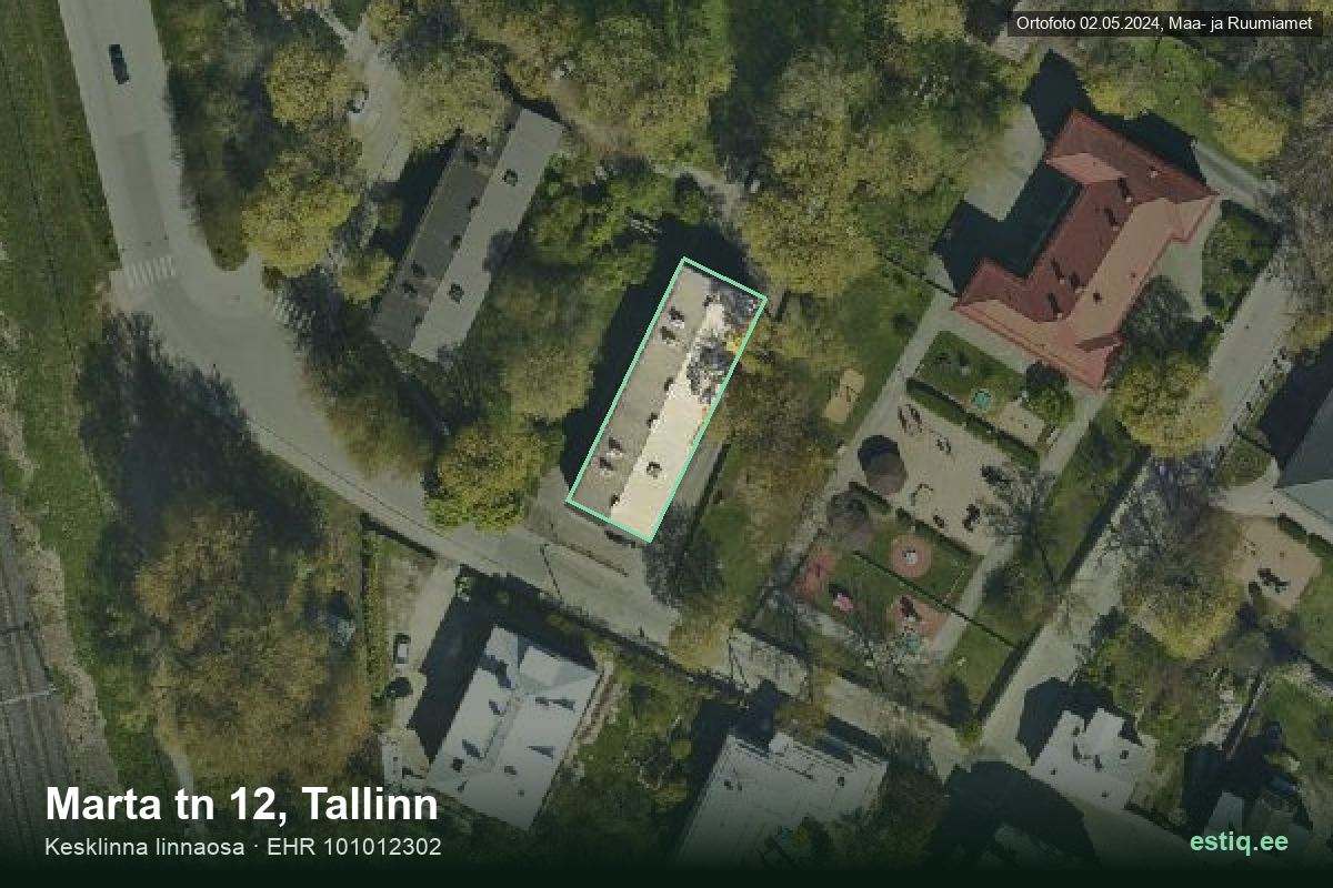 Marta tänav 12, Tallinn – hoone aerofoto, kontuur ehitisregistri (EHR) andmetest