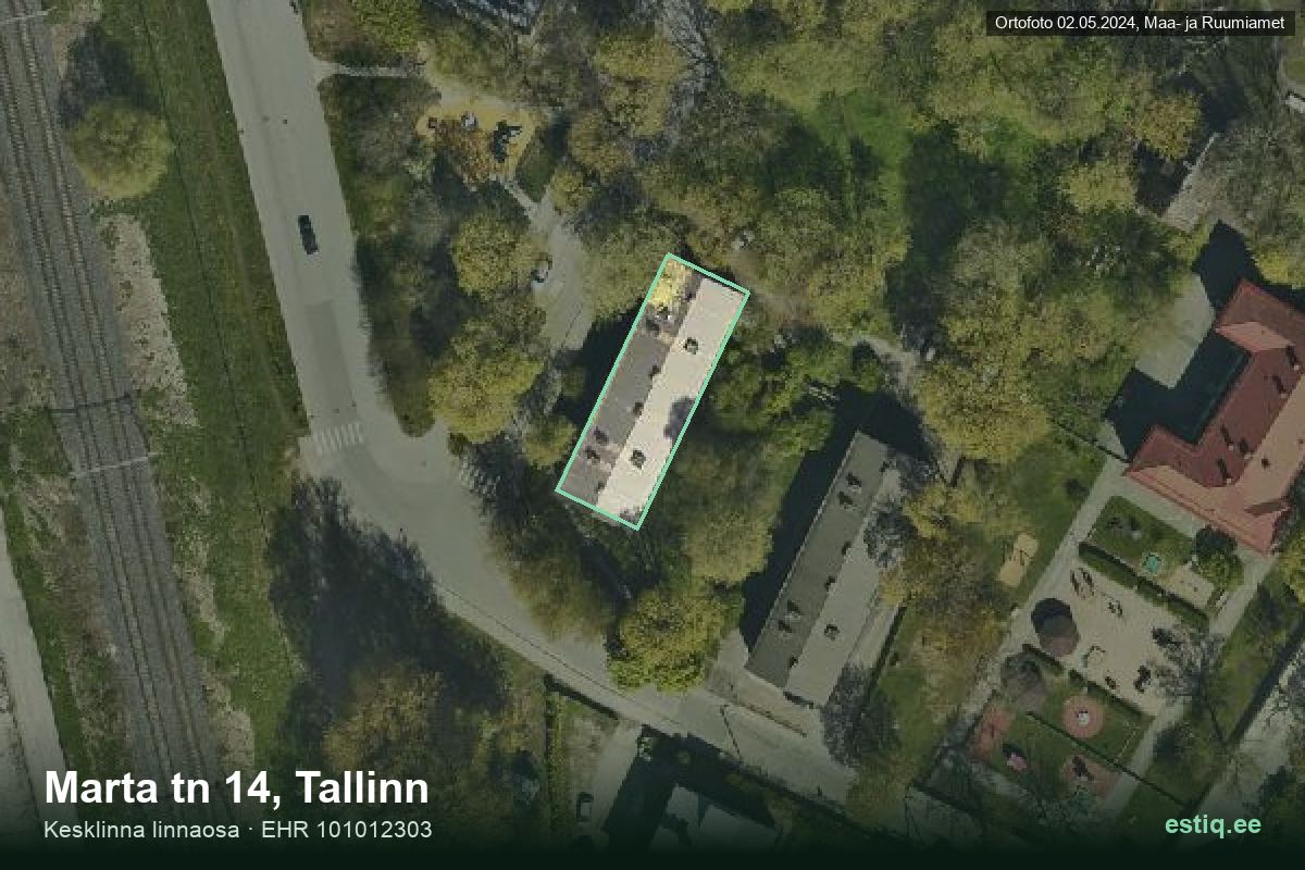 Marta tänav 14, Tallinn – hoone aerofoto, kontuur ehitisregistri (EHR) andmetest