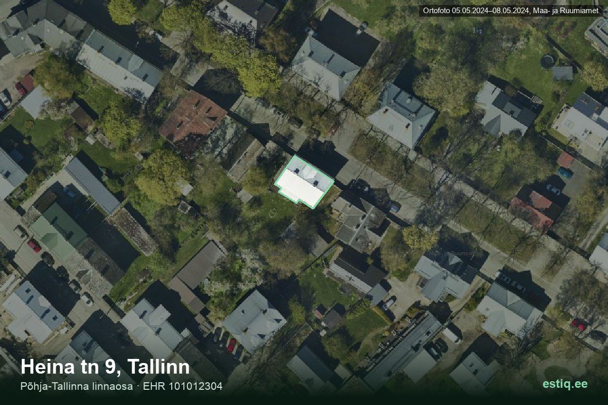 Heina tänav 9, Tallinn – hoone aerofoto, kontuur ehitisregistri (EHR) andmetest