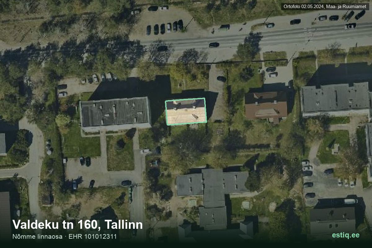 Valdeku tänav 160, Tallinn – аэрофото дома, контур по данным регистра строений (EHR)