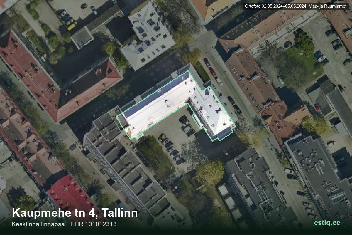 Kaupmehe tänav 4, Tallinn – ilmakuva rakennuksesta, ääriviiva rakennusrekisteristä (EHR)