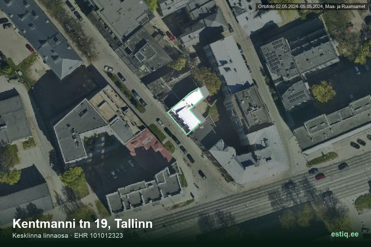 Kentmanni tänav 19, Tallinn – hoone aerofoto, kontuur ehitisregistri (EHR) andmetest