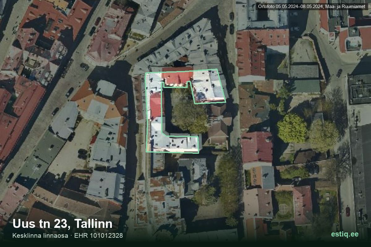 Uus tänav 23, Tallinn – ilmakuva rakennuksesta, ääriviiva rakennusrekisteristä (EHR)