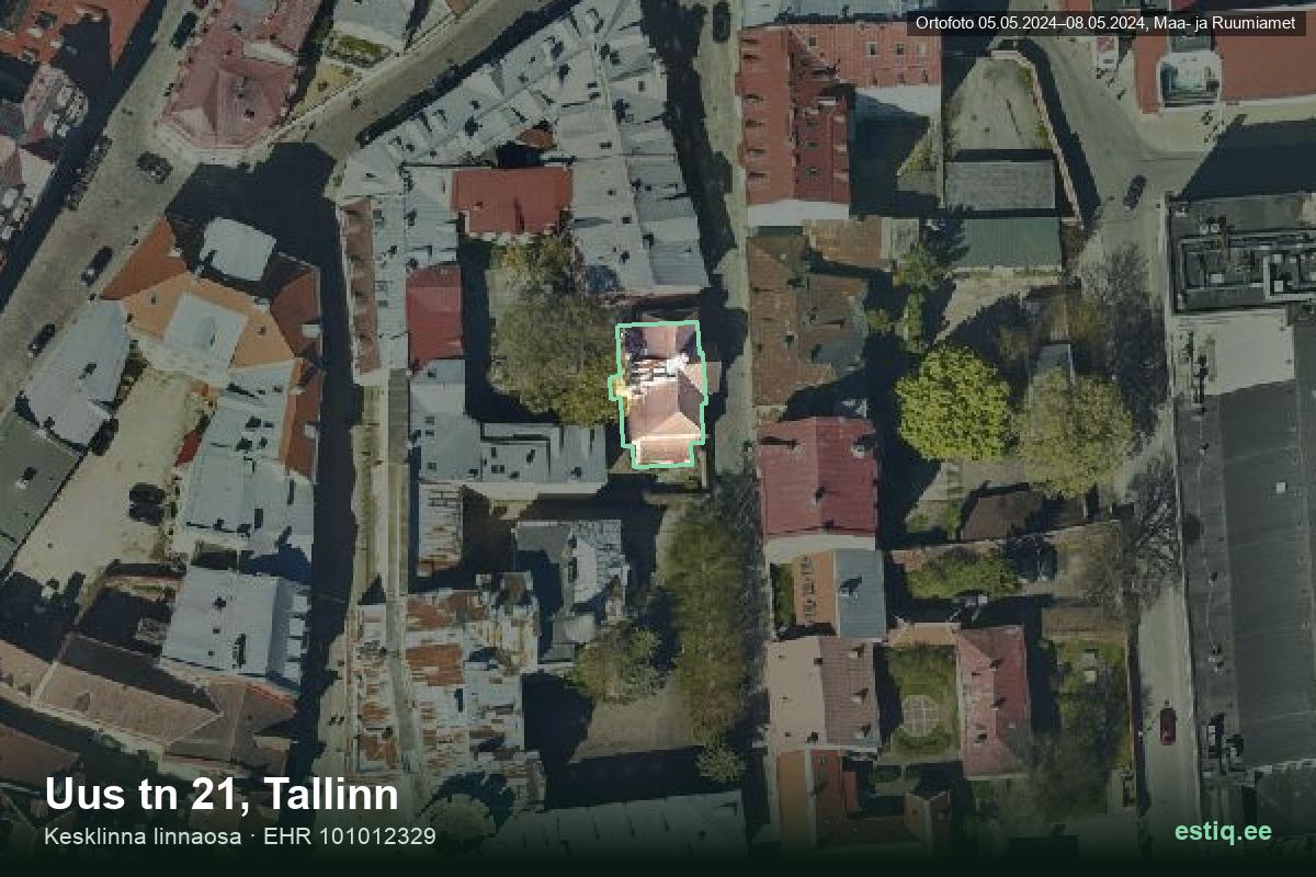 Uus tänav 21, Tallinn – аэрофото дома, контур по данным регистра строений (EHR)