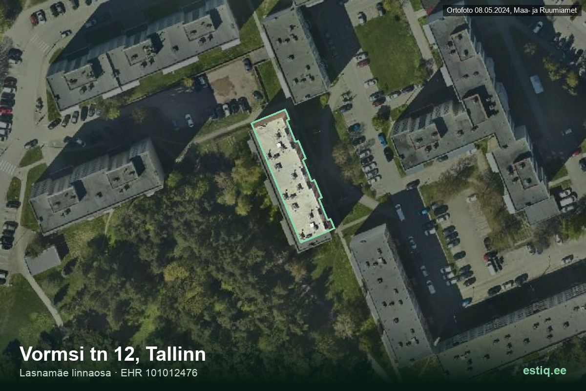 Vormsi tänav 12, Tallinn – hoone aerofoto, kontuur ehitisregistri (EHR) andmetest