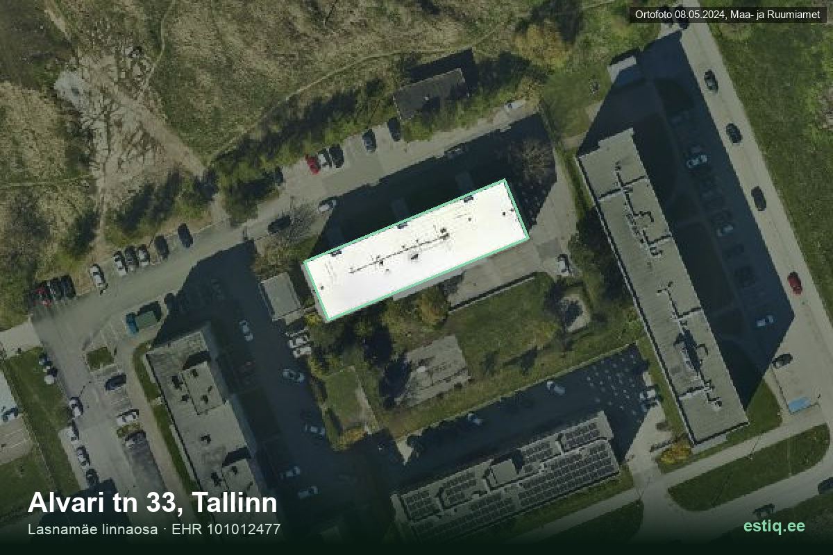 Alvari tänav 33, Tallinn – hoone aerofoto, kontuur ehitisregistri (EHR) andmetest
