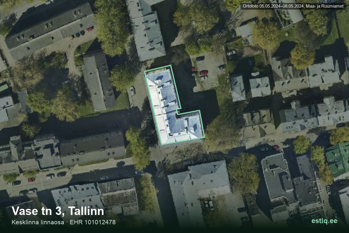 Vase tänav 3, Tallinn – hoone aerofoto, kontuur ehitisregistri (EHR) andmetest