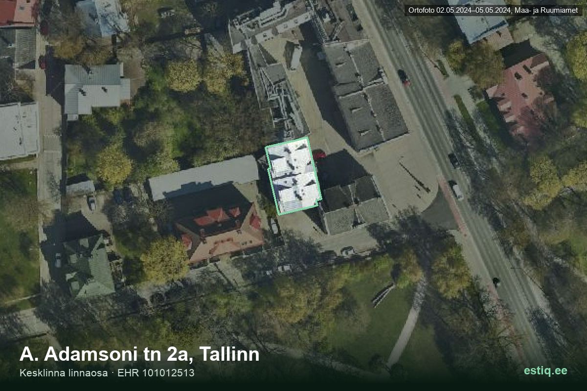 A. Adamsoni tänav 2a, Tallinn – аэрофото дома, контур по данным регистра строений (EHR)