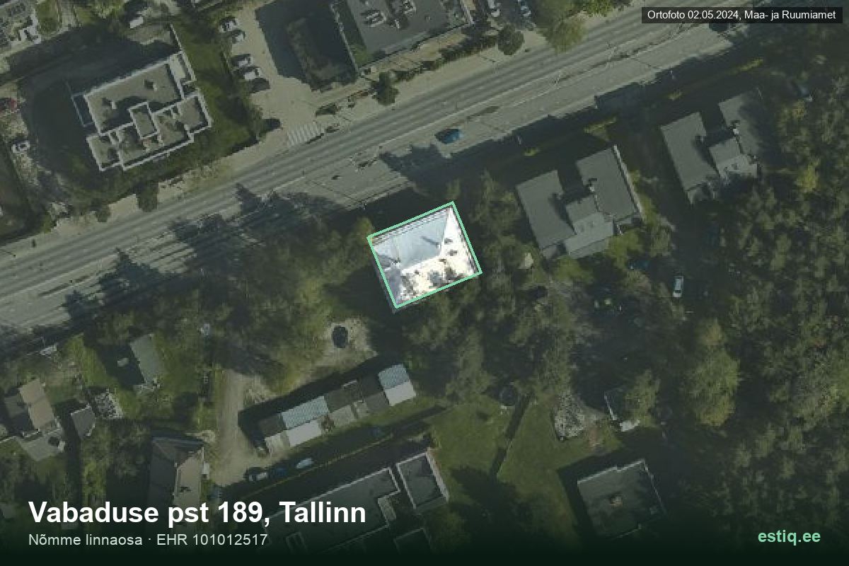 Vabaduse pst 189, Tallinn – аэрофото дома, контур по данным регистра строений (EHR)