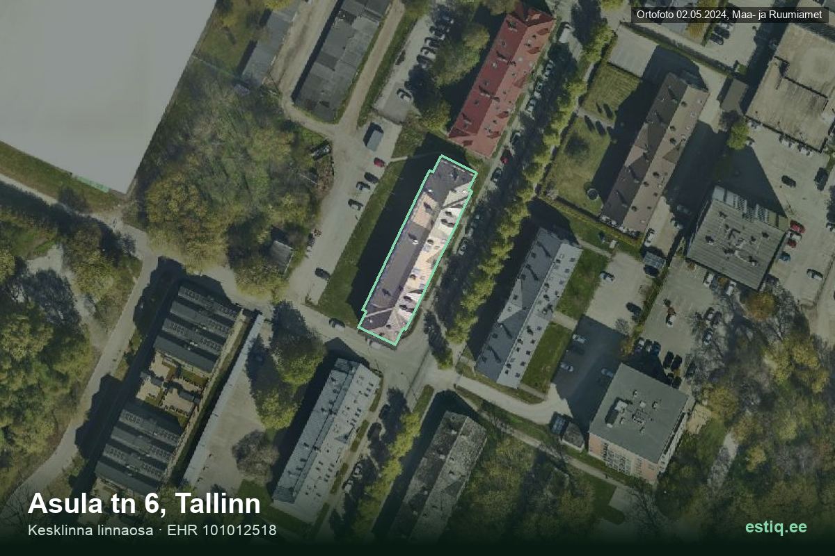 Asula tänav 6, Tallinn – ilmakuva rakennuksesta, ääriviiva rakennusrekisteristä (EHR)