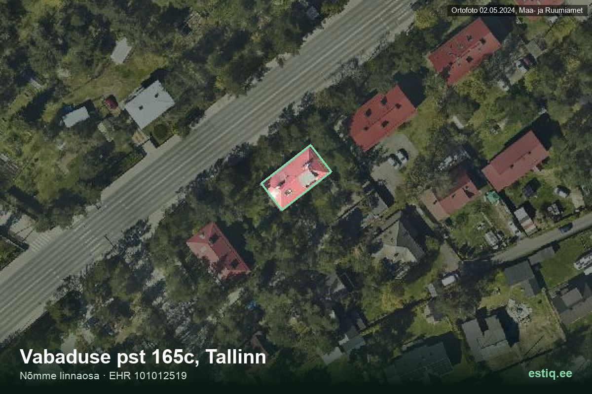Vabaduse pst 165C, Tallinn – аэрофото дома, контур по данным регистра строений (EHR)