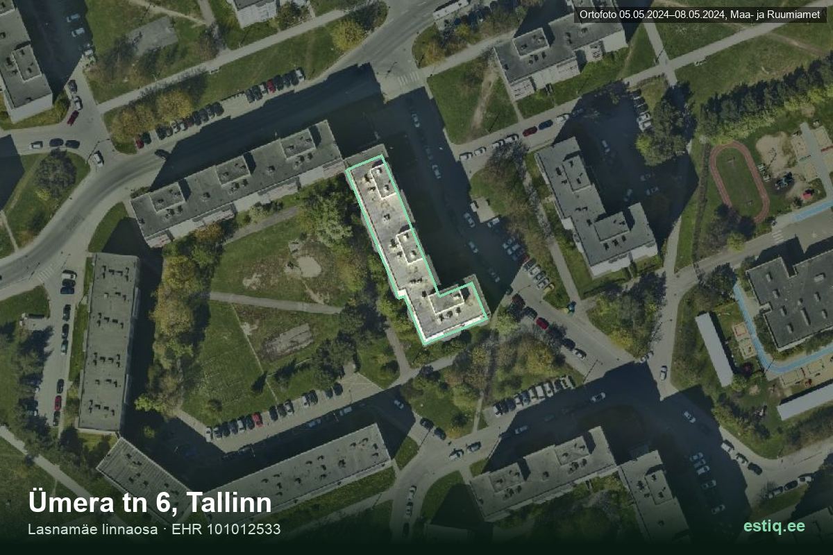 Ümera tänav 6, Tallinn – hoone aerofoto, kontuur ehitisregistri (EHR) andmetest