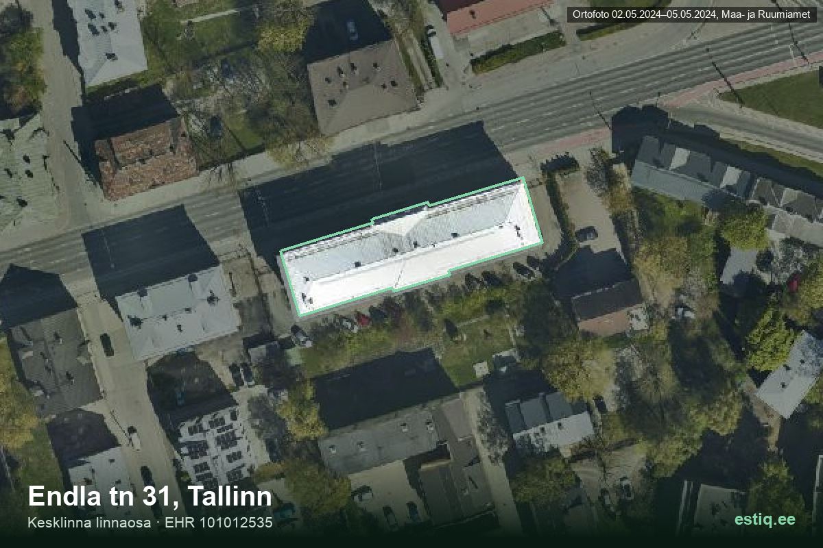 Endla tänav 31, Tallinn – hoone aerofoto, kontuur ehitisregistri (EHR) andmetest