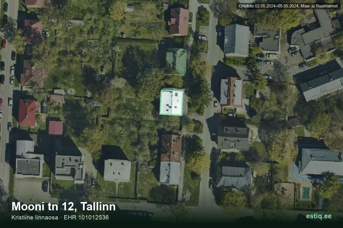 Mooni tänav 12, Tallinn – аэрофото дома, контур по данным регистра строений (EHR)