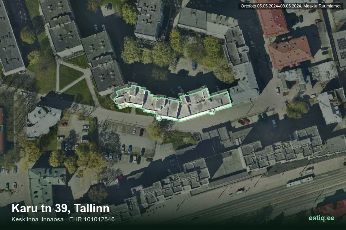 Karu tänav 39, Tallinn – ilmakuva rakennuksesta, ääriviiva rakennusrekisteristä (EHR)