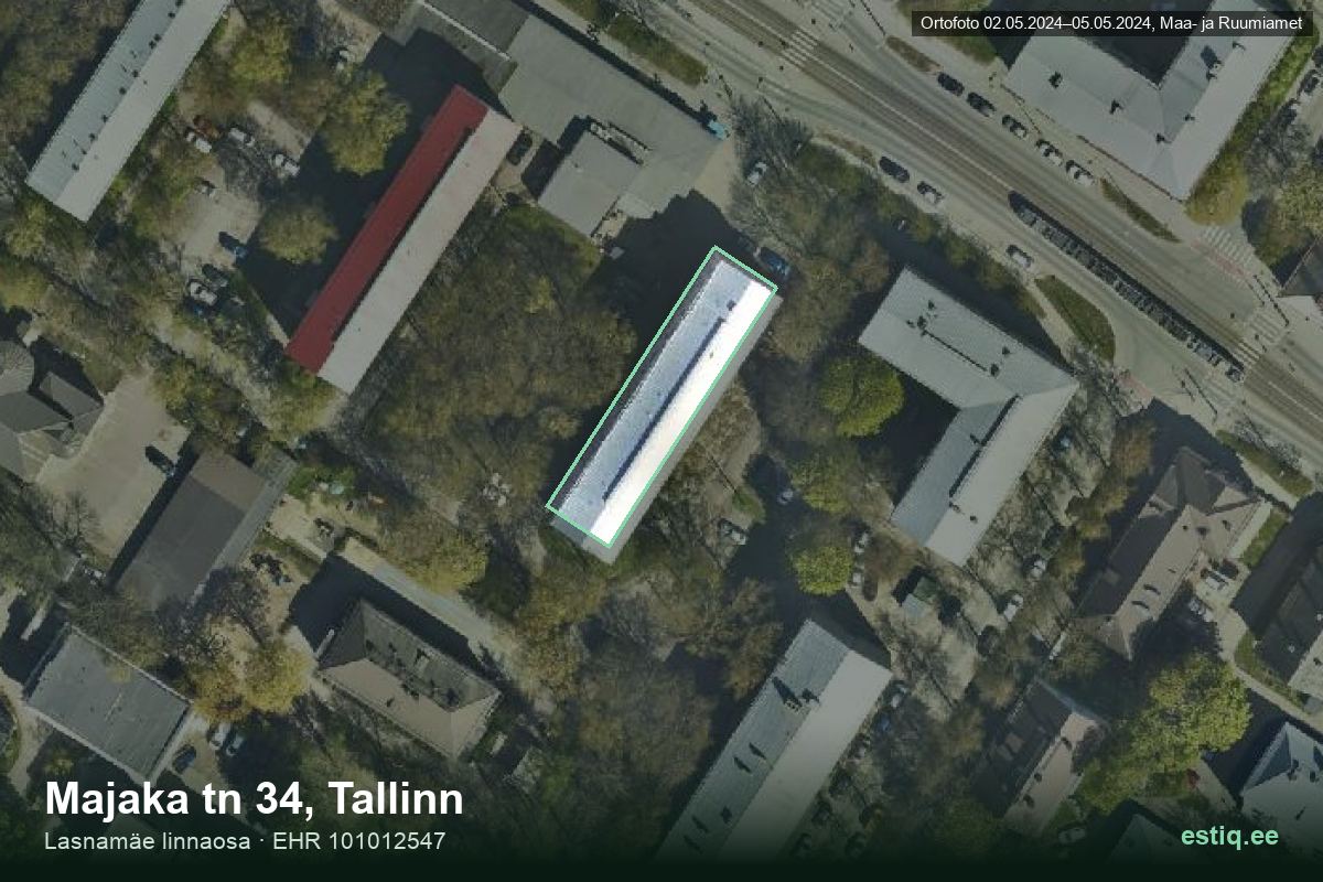 Majaka tänav 34, Tallinn – aerial photo of the building, outline from the Building Register (EHR)