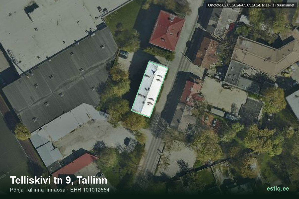 Telliskivi tänav 9, Tallinn – hoone aerofoto, kontuur ehitisregistri (EHR) andmetest