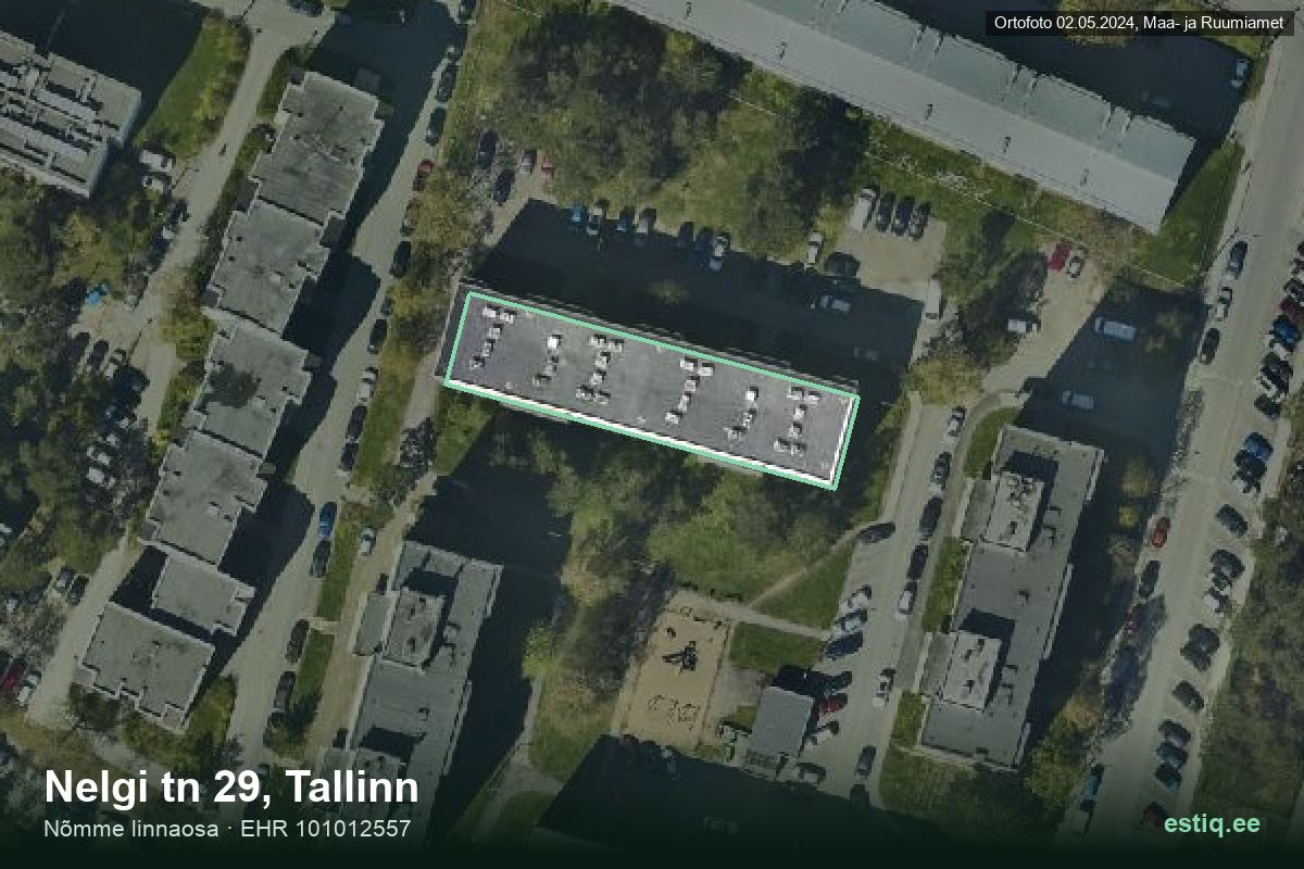 Nelgi tänav 29, Tallinn – hoone aerofoto, kontuur ehitisregistri (EHR) andmetest