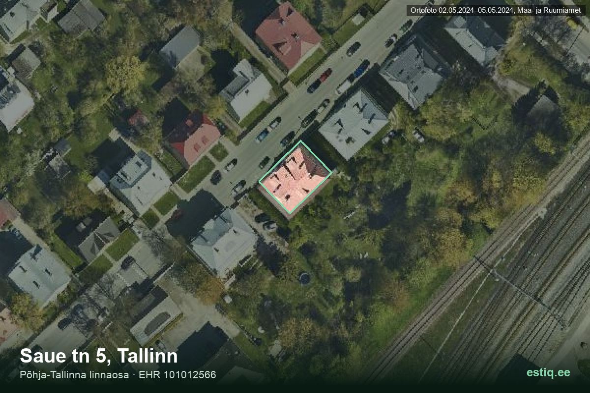 Saue tänav 5, Tallinn – аэрофото дома, контур по данным регистра строений (EHR)