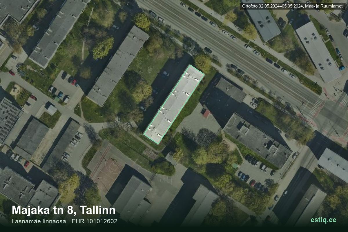 Majaka tänav 8, Tallinn – hoone aerofoto, kontuur ehitisregistri (EHR) andmetest