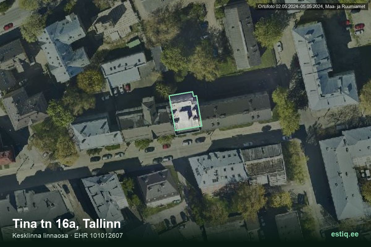 Tina tänav 16a, Tallinn – aerial photo of the building, outline from the Building Register (EHR)