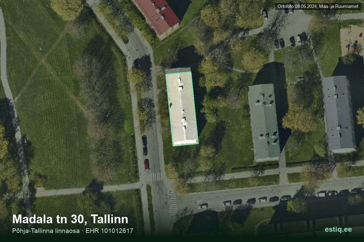 Madala tänav 30, Tallinn – hoone aerofoto, kontuur ehitisregistri (EHR) andmetest