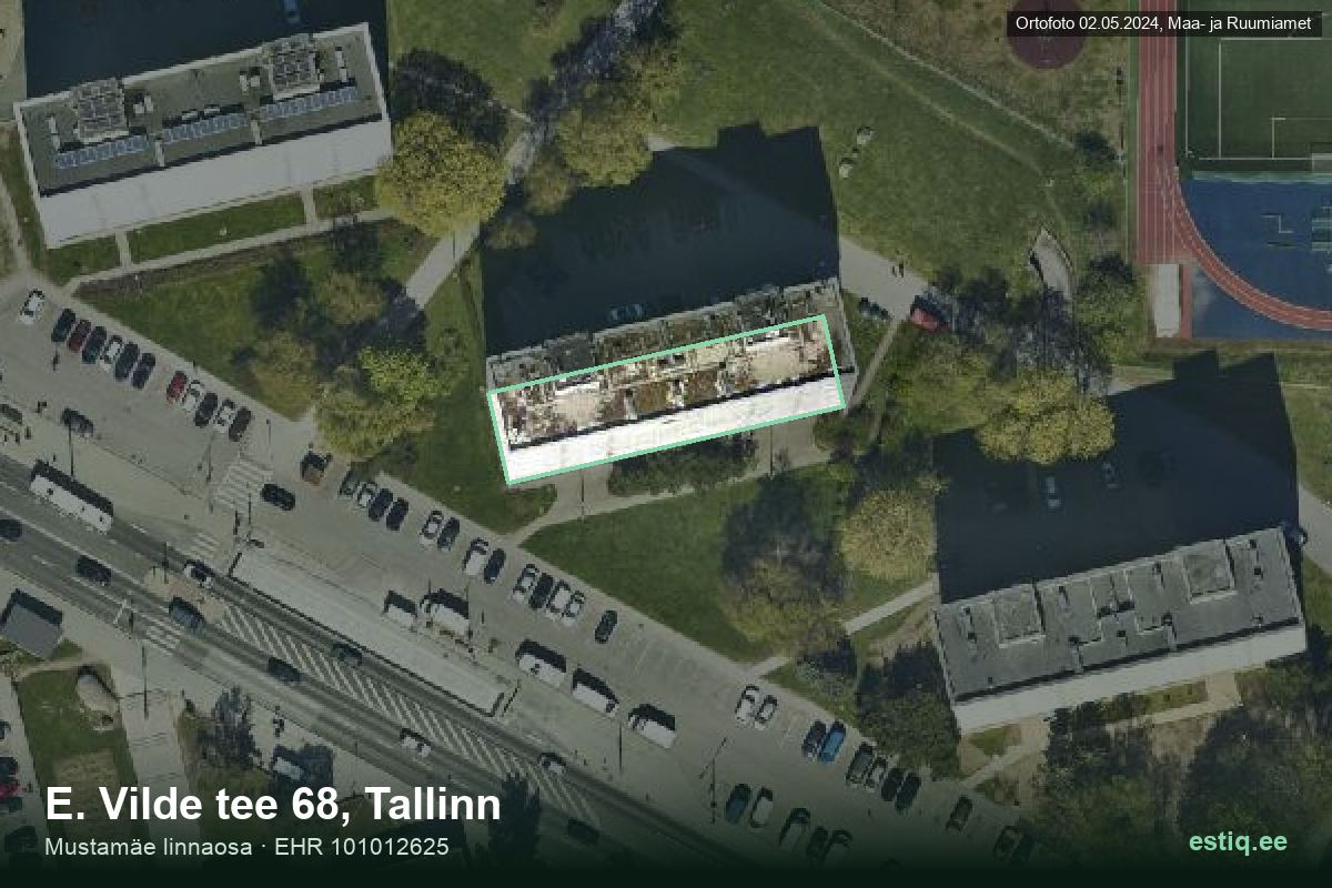 E. Vilde tee 68, Tallinn – hoone aerofoto, kontuur ehitisregistri (EHR) andmetest