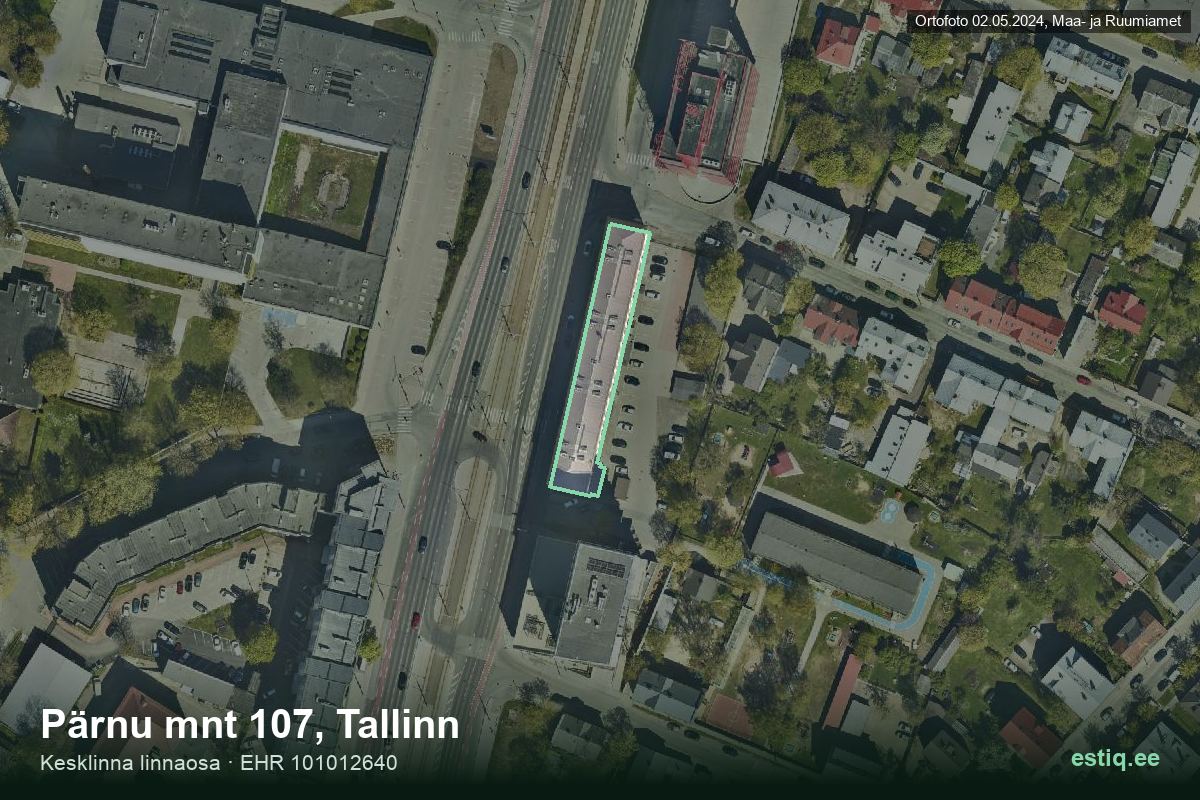 Pärnu mnt 107, Tallinn – hoone aerofoto, kontuur ehitisregistri (EHR) andmetest