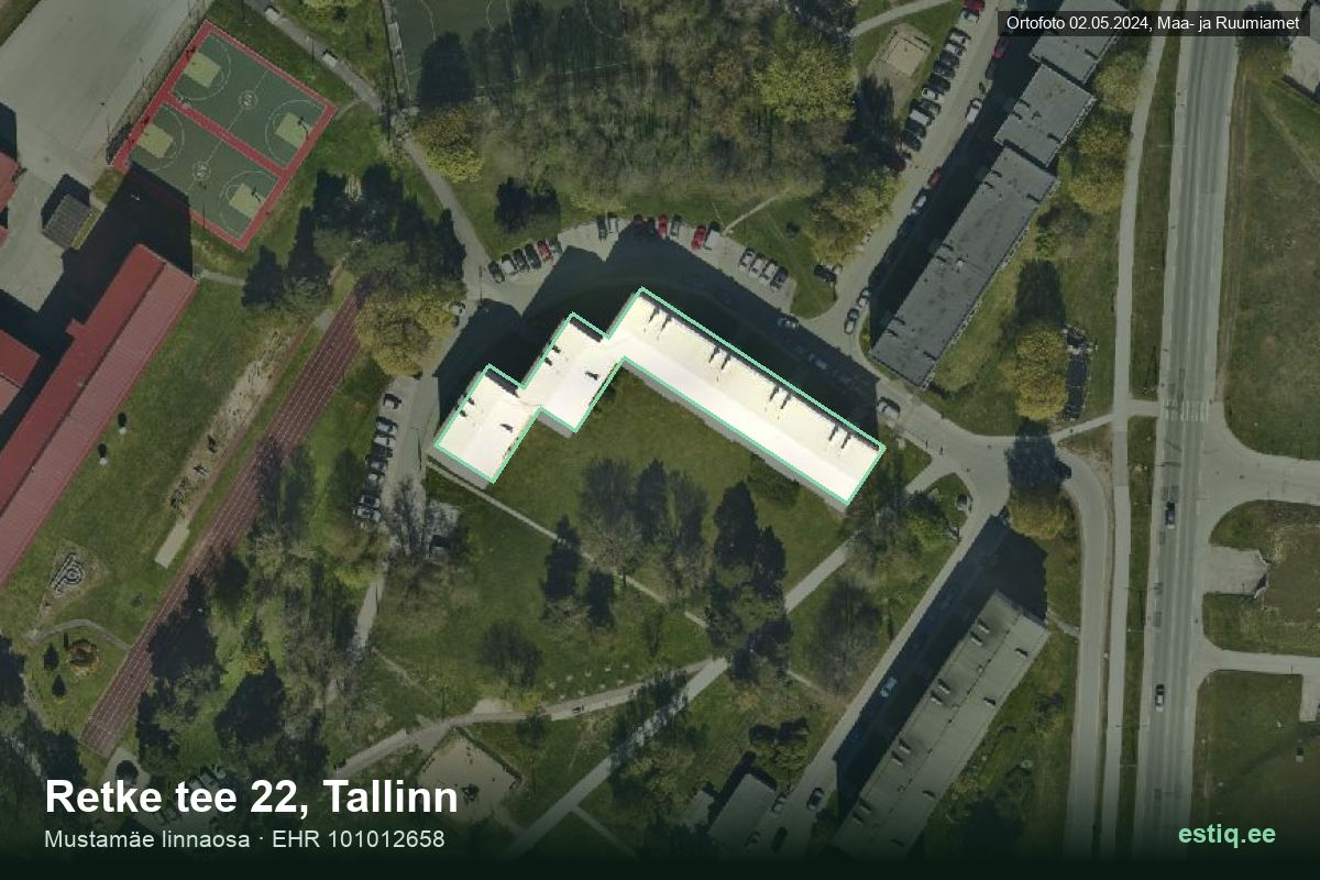 Retke tee 22, Tallinn – hoone aerofoto, kontuur ehitisregistri (EHR) andmetest
