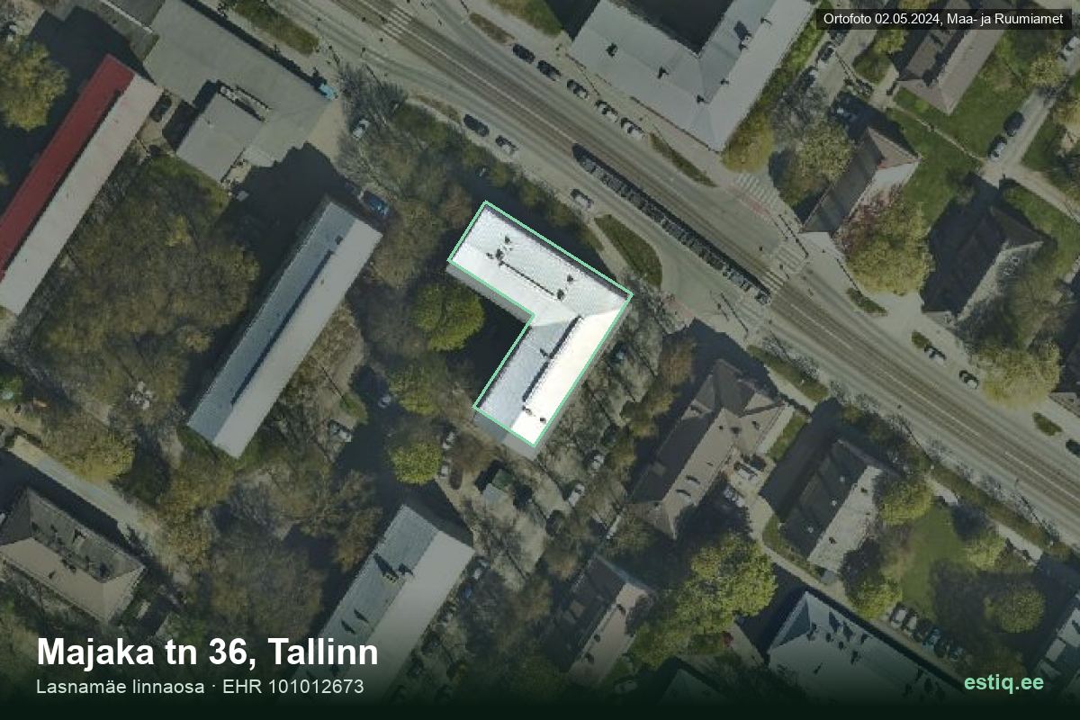 Majaka tänav 36, Tallinn – аэрофото дома, контур по данным регистра строений (EHR)