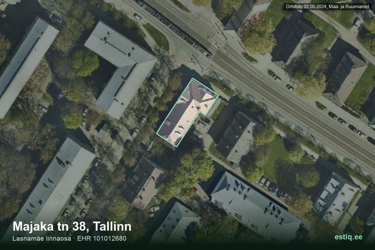 Majaka tänav 38, Tallinn – hoone aerofoto, kontuur ehitisregistri (EHR) andmetest