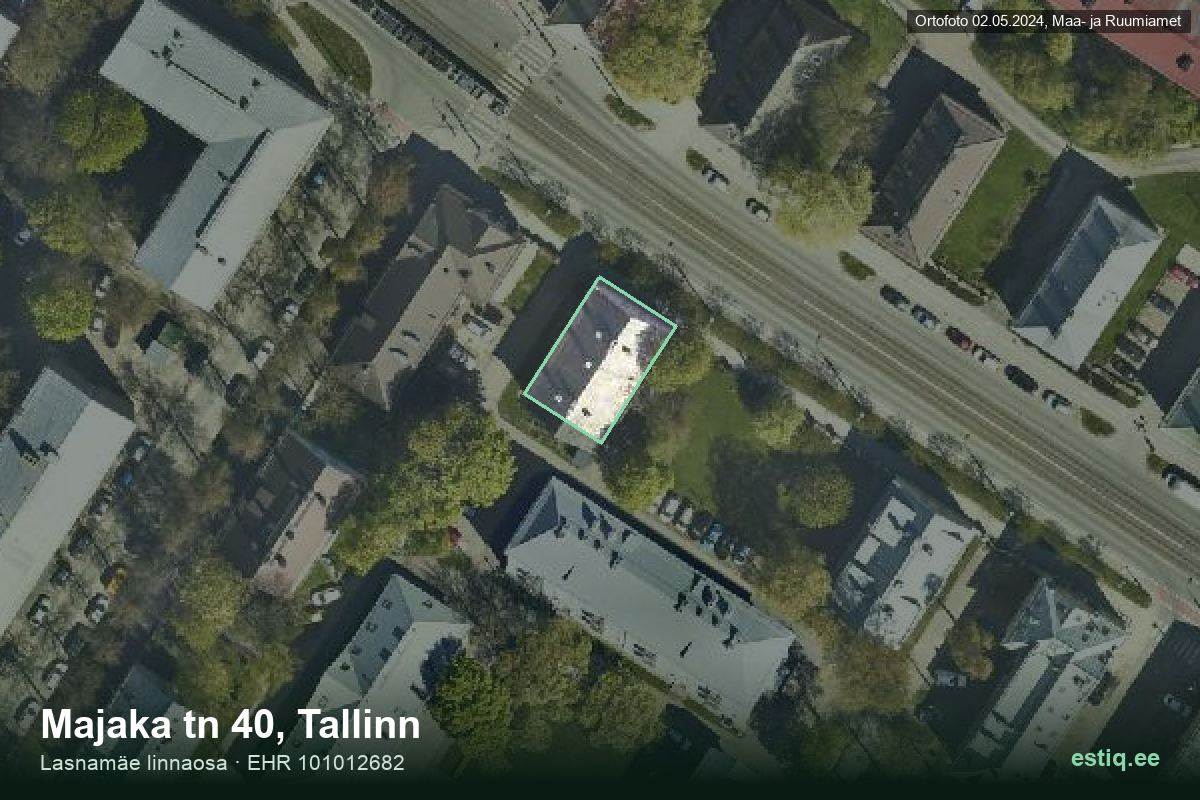 Majaka tänav 40, Tallinn – hoone aerofoto, kontuur ehitisregistri (EHR) andmetest