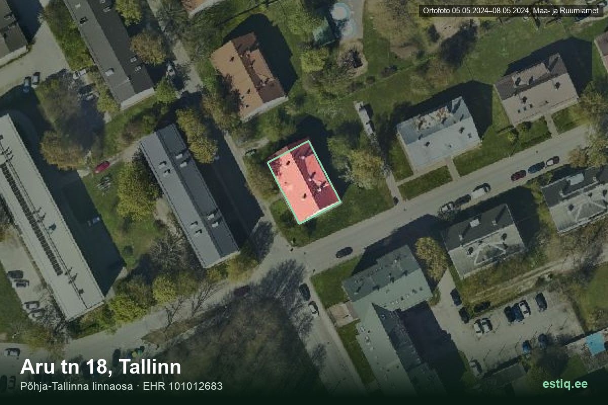 Aru tänav 18, Tallinn – hoone aerofoto, kontuur ehitisregistri (EHR) andmetest