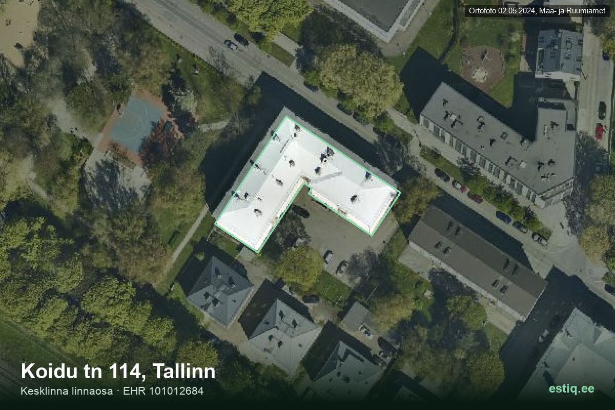 Koidu tänav 114, Tallinn – hoone aerofoto, kontuur ehitisregistri (EHR) andmetest