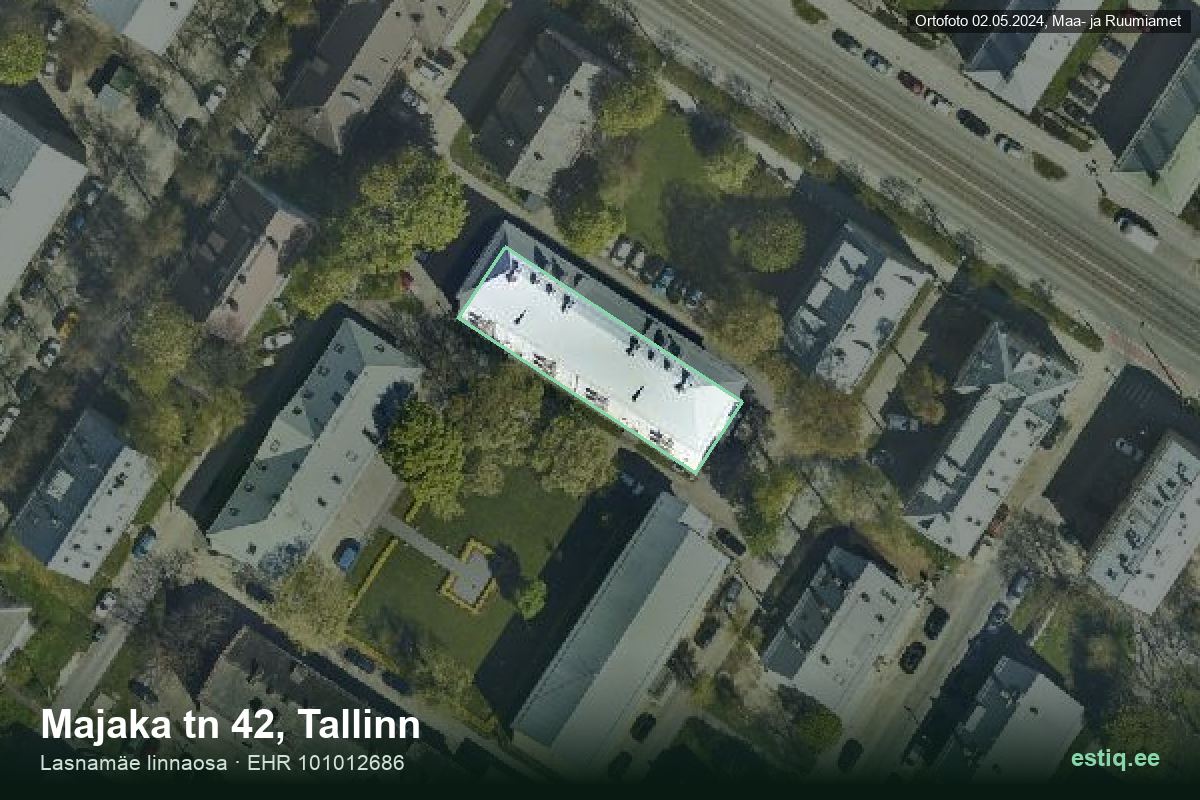 Majaka tänav 42, Tallinn – hoone aerofoto, kontuur ehitisregistri (EHR) andmetest